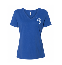 Load image into Gallery viewer, Blazing Hearts SS V-neck Tee by Bella+Canvas in Blue