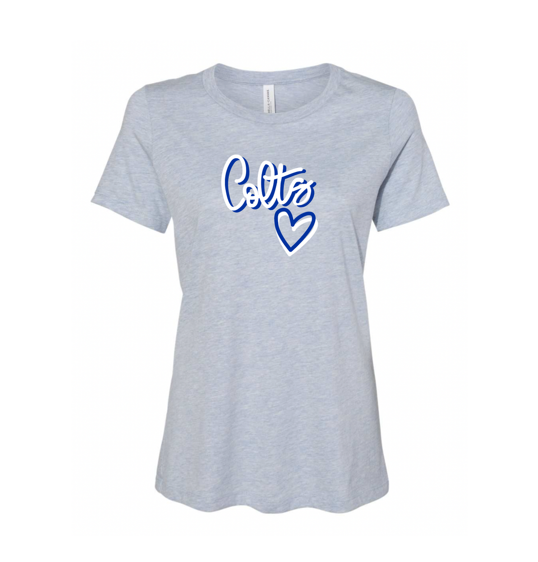 Hearts on Fire SS Tee by Bella+Canvas in Chambray Htr