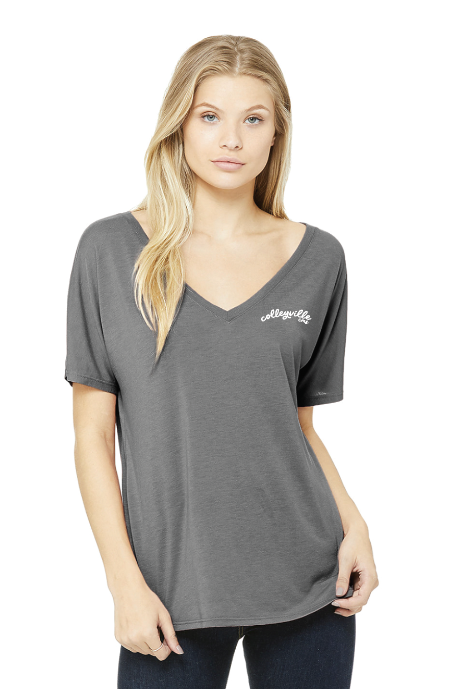 Scripted SS Slouchy V-Neck Triblend Tee in Grey Htr